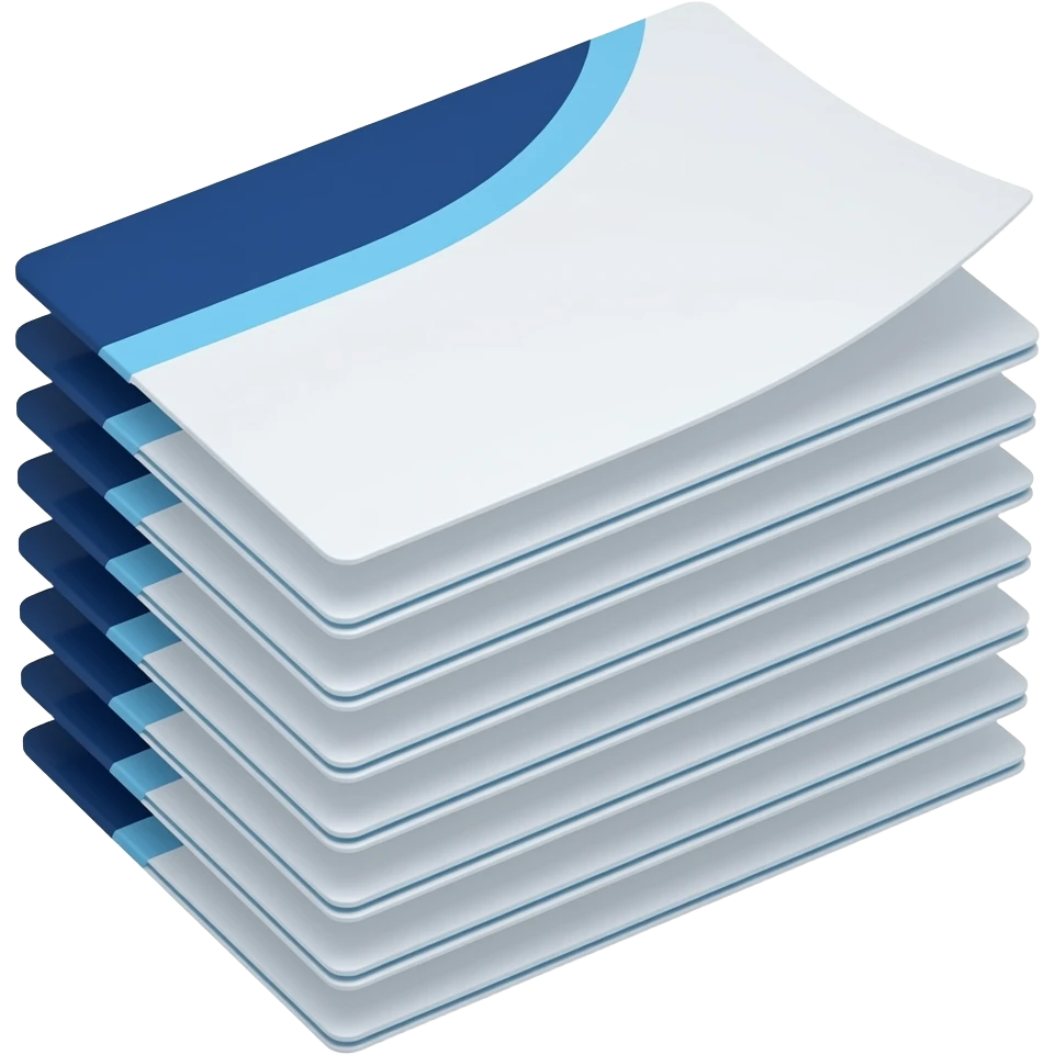 Stack of Papers, paper,clean professional look, Dark blue HEX: #002137 Sky blue HEX: #7FC7FF Celestial white #FFFFFF emoji