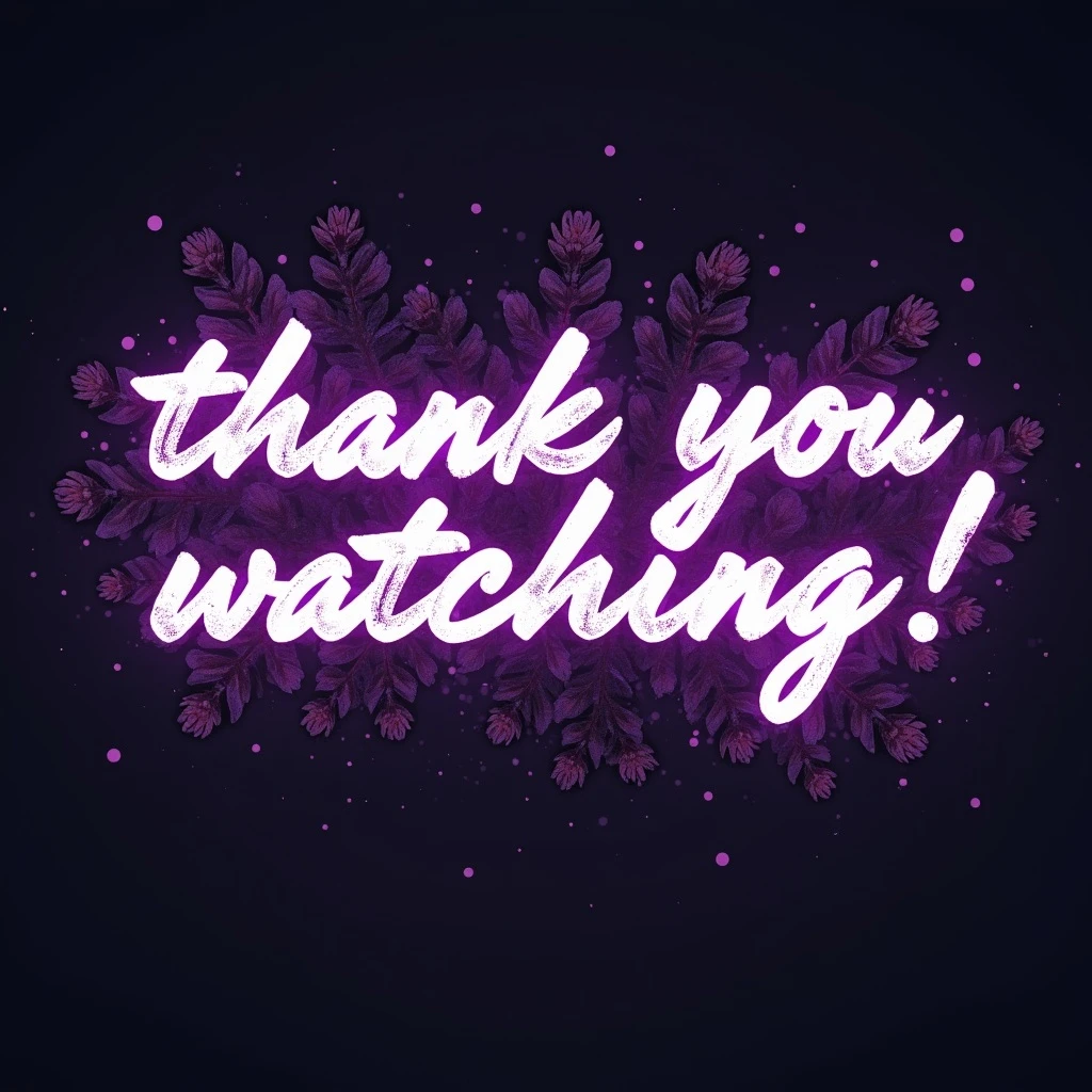 "thank you for watching!" cyberpunk style text splash overlay lavender, streamer overlay, brush-font emoji