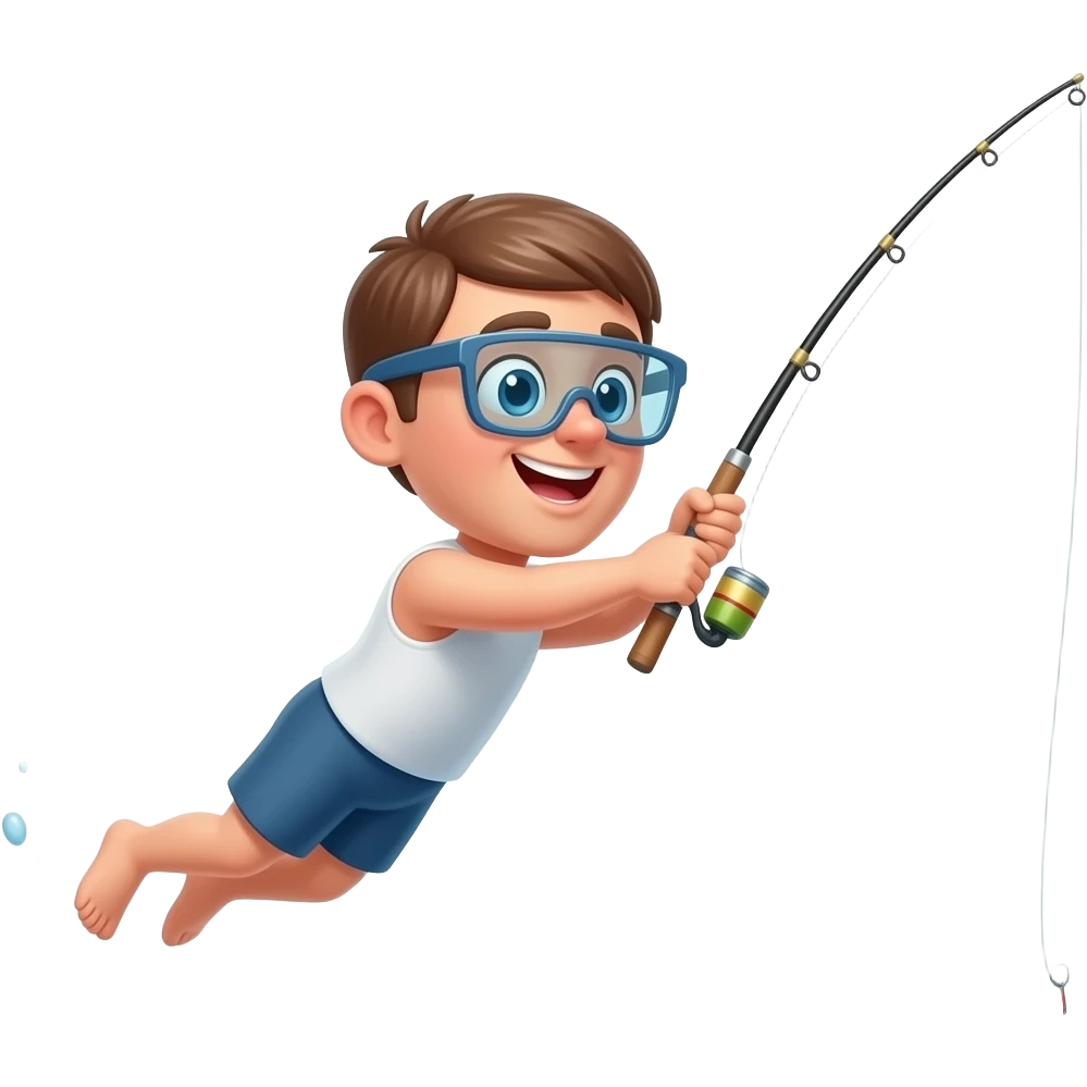a guy diving into water after his fishing rod emoji