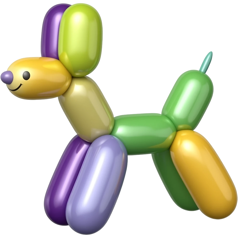 a yellow skinned balloon dog that is humanoid and has  aface with purple and green ears that alternate with the limbs\ emoji