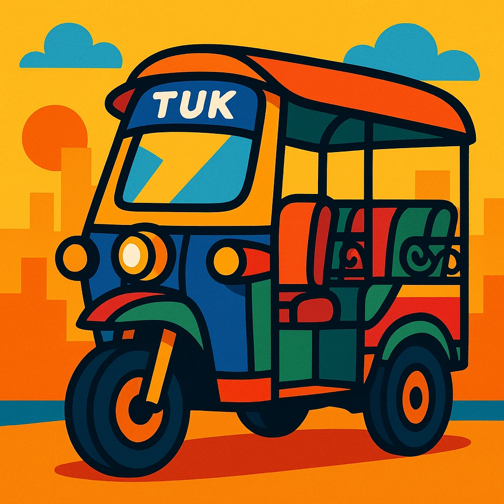 tuk tuk transport, vibrant and colorful, cartoon style emoji