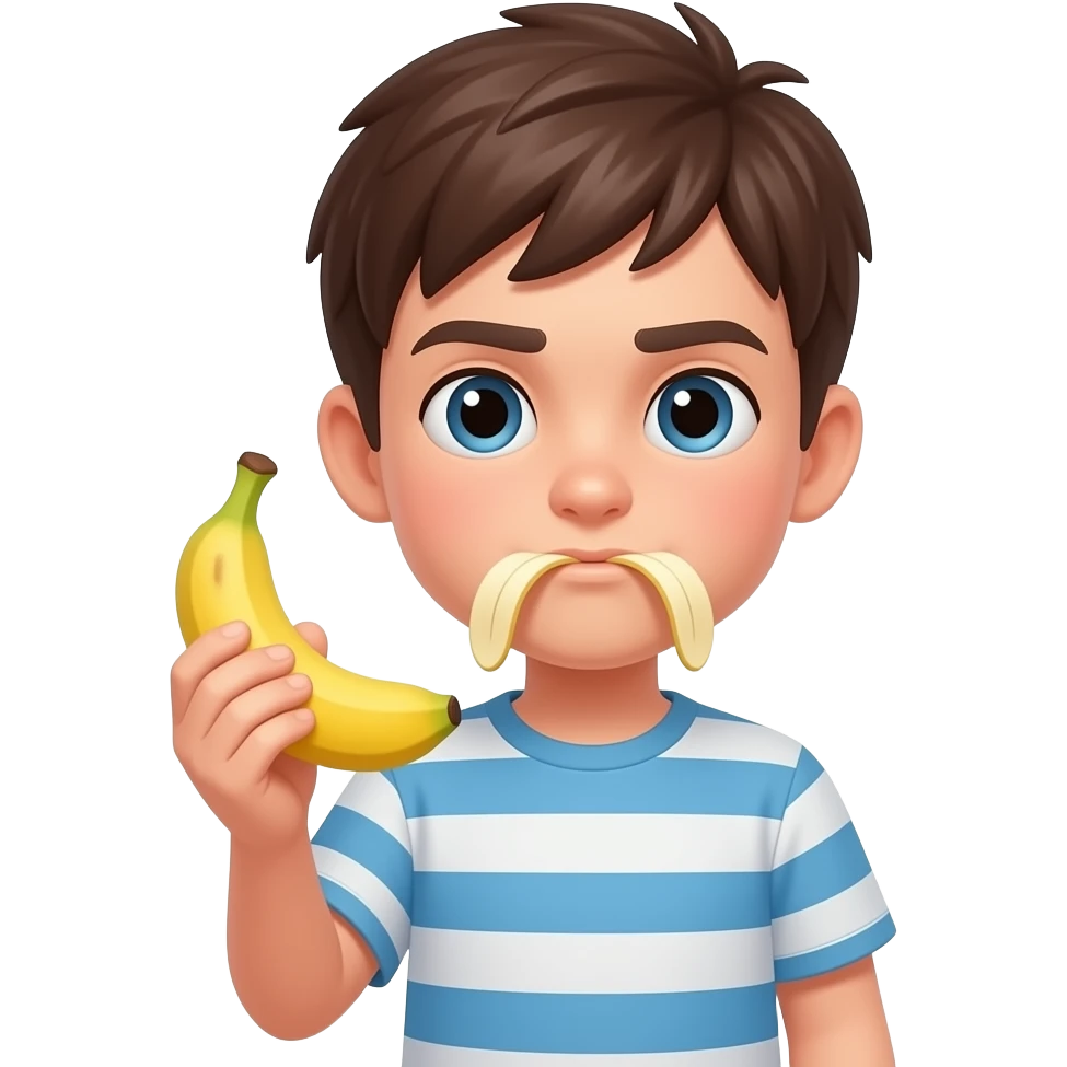 Garçon avec du laid partout sur la bouche et une banane dans la main emoji