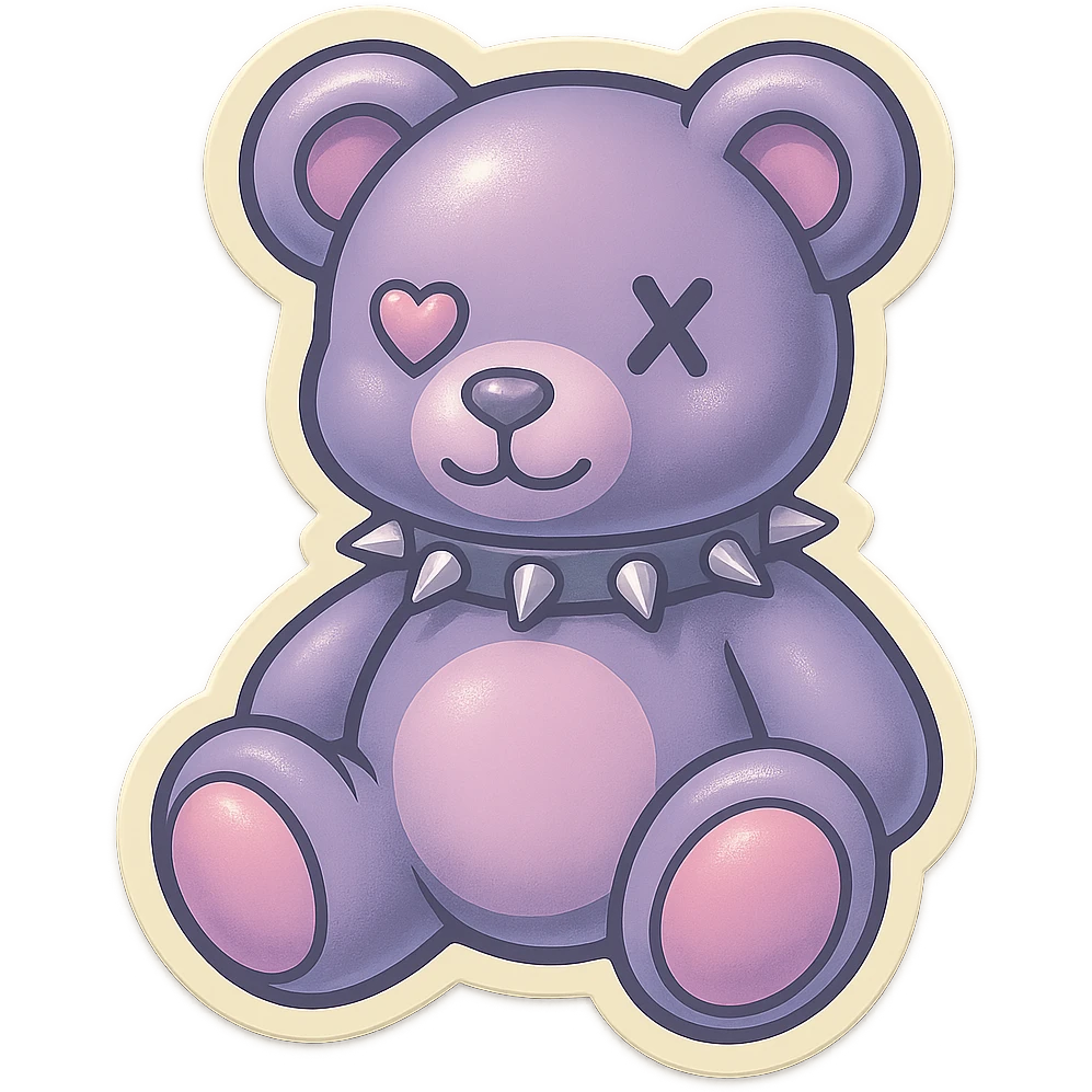 Change to pastel goth colors, keep gothic teddy bear with spiked collar, retro stickers style, no background. emoji