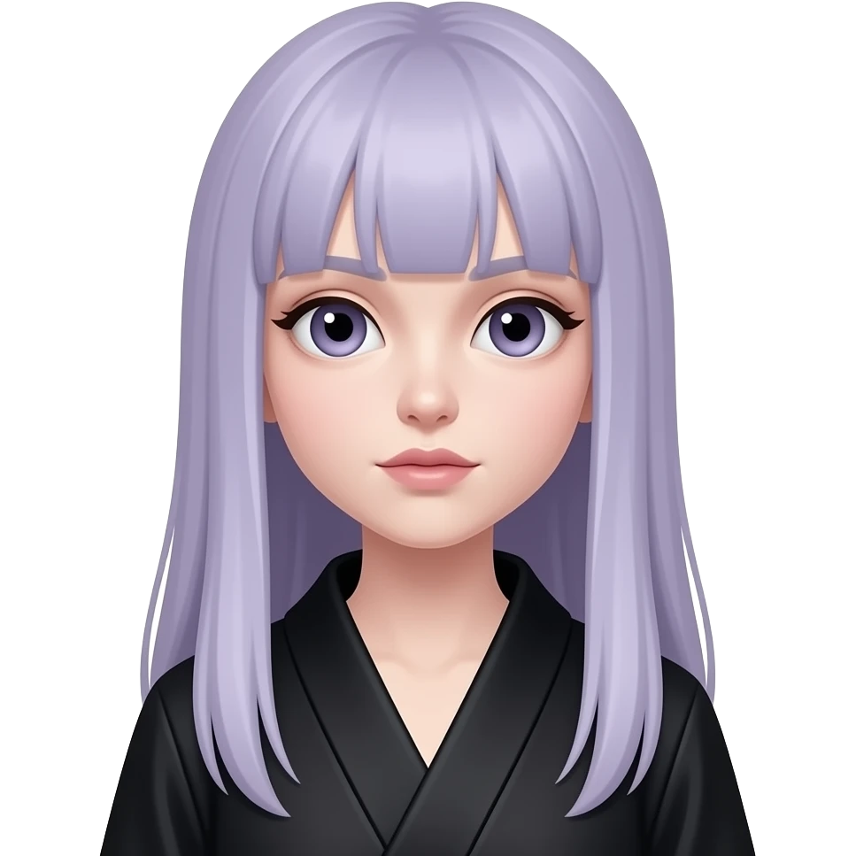 높은 색상. 화장하지 않은 큰 눈. faz menos gotica mas com cabelo roxo claro comprido e camisola preto 웨이브 없는 긴 생머리 emoji