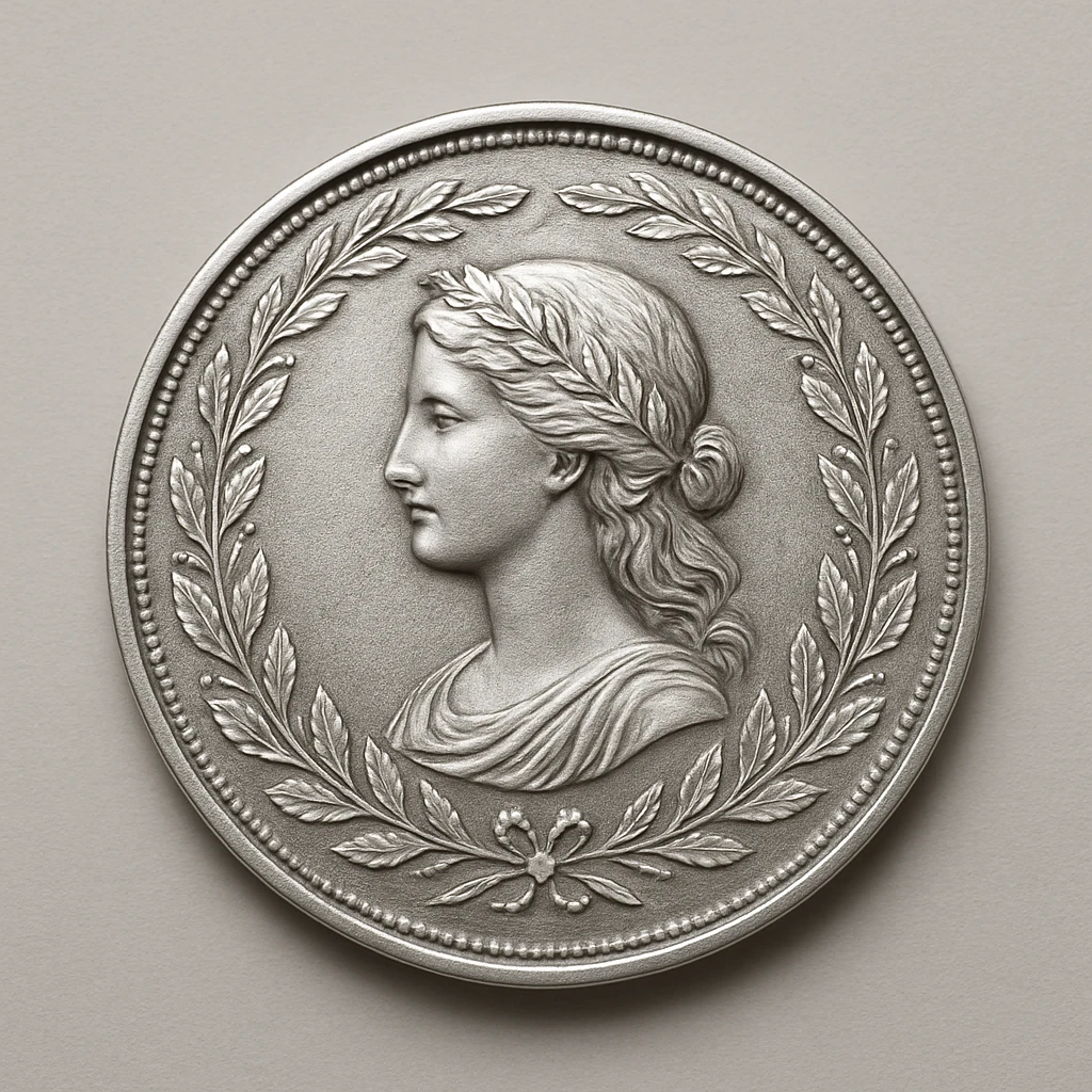 a silver coin, embossed details, elegant, metallic texture, simple background emoji