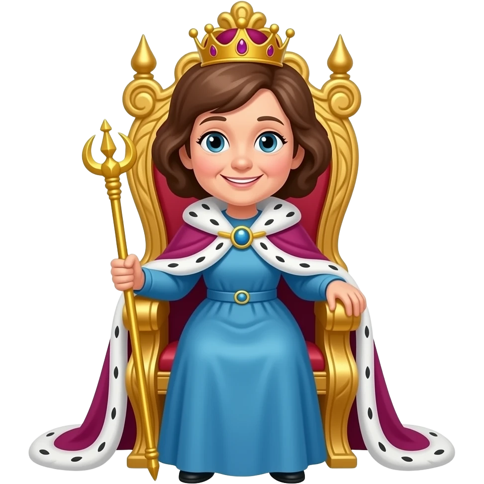 Nonna con capelli marroni seduta su una poltrona d’oro come una regina e con uno scettro in mano emoji