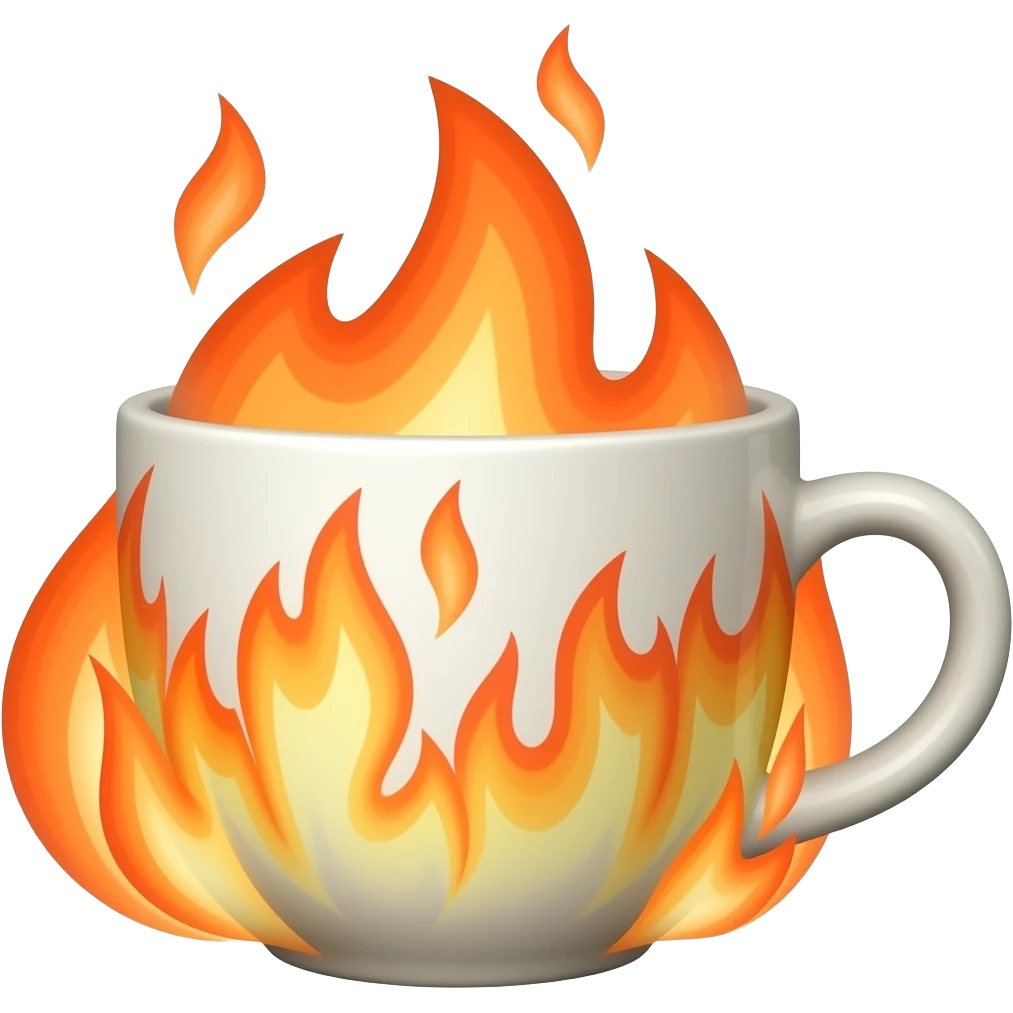 je veux un emoji qui représente des flammes avec une tasse en céramique peintes à côté pour faire comprendre que la céramique va passer au four emoji