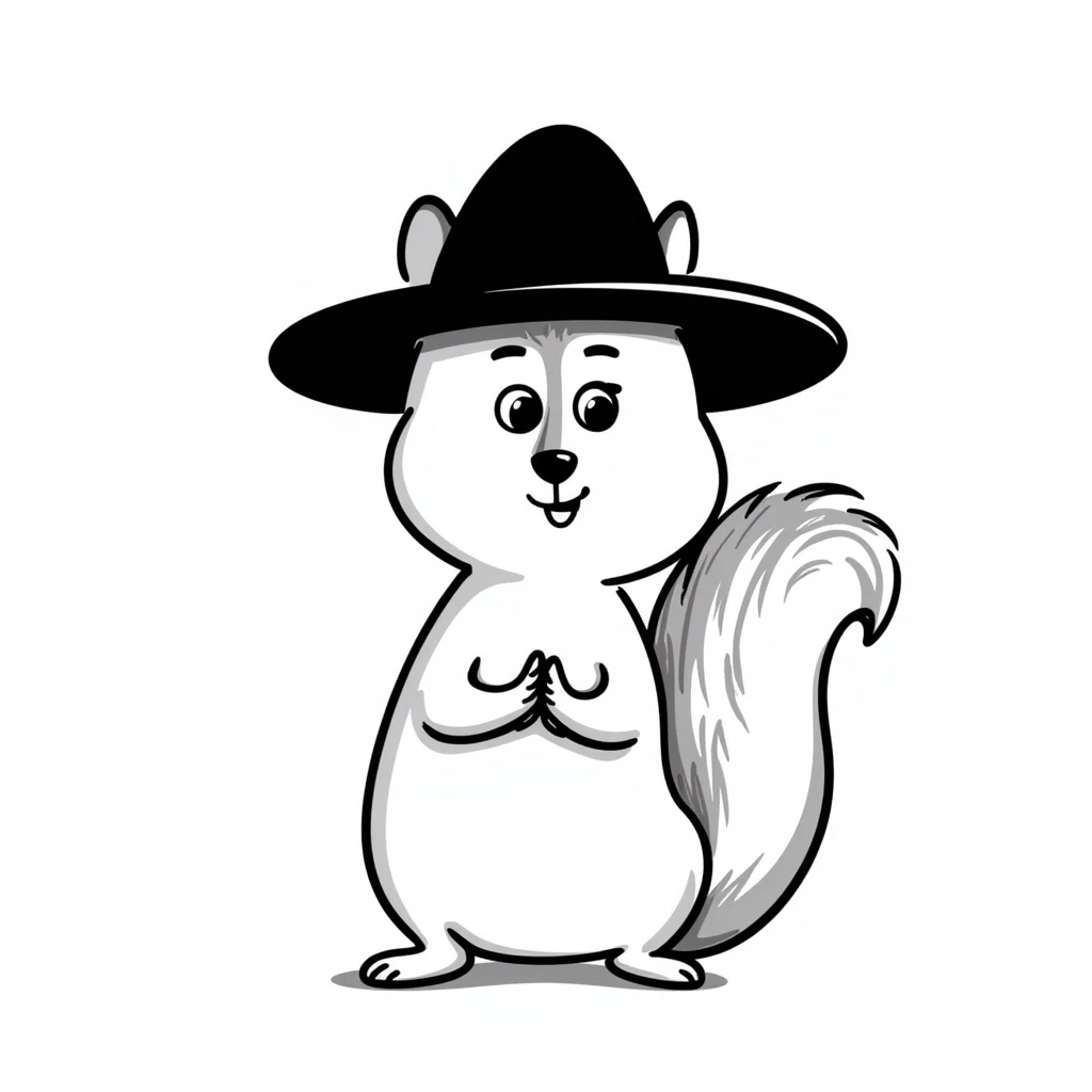 hand-drawn squirrel with a hat emoji