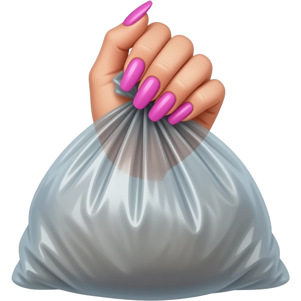 flamboyant gay hand with long pink nails holding a trash bag delicately emoji