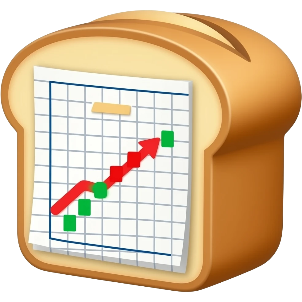 outline of spreadsheet turning into loaf of bread on orange background emoji