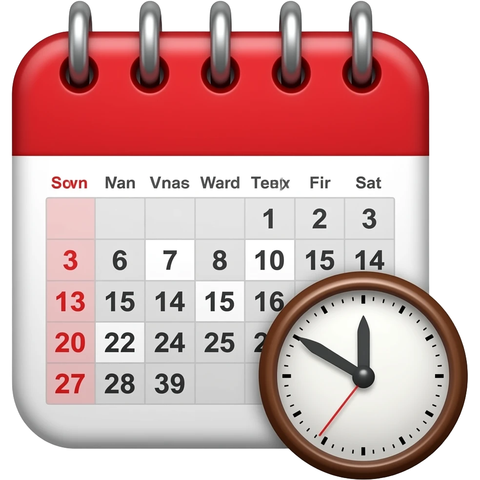 um calendario e no canto do calendario o relogio um relogio emoji