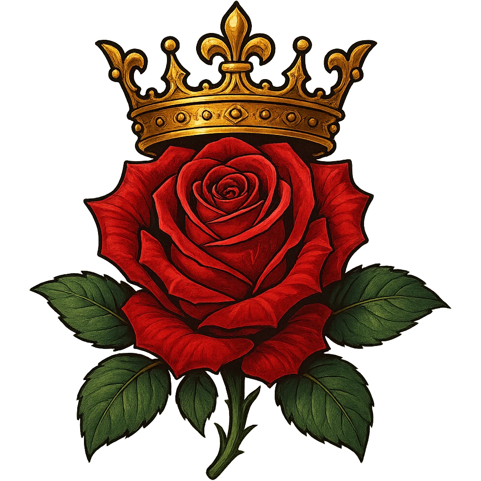 a rose with a golden crown on top, detailed, elegant and regal, vibrant colors, stylized emoji
