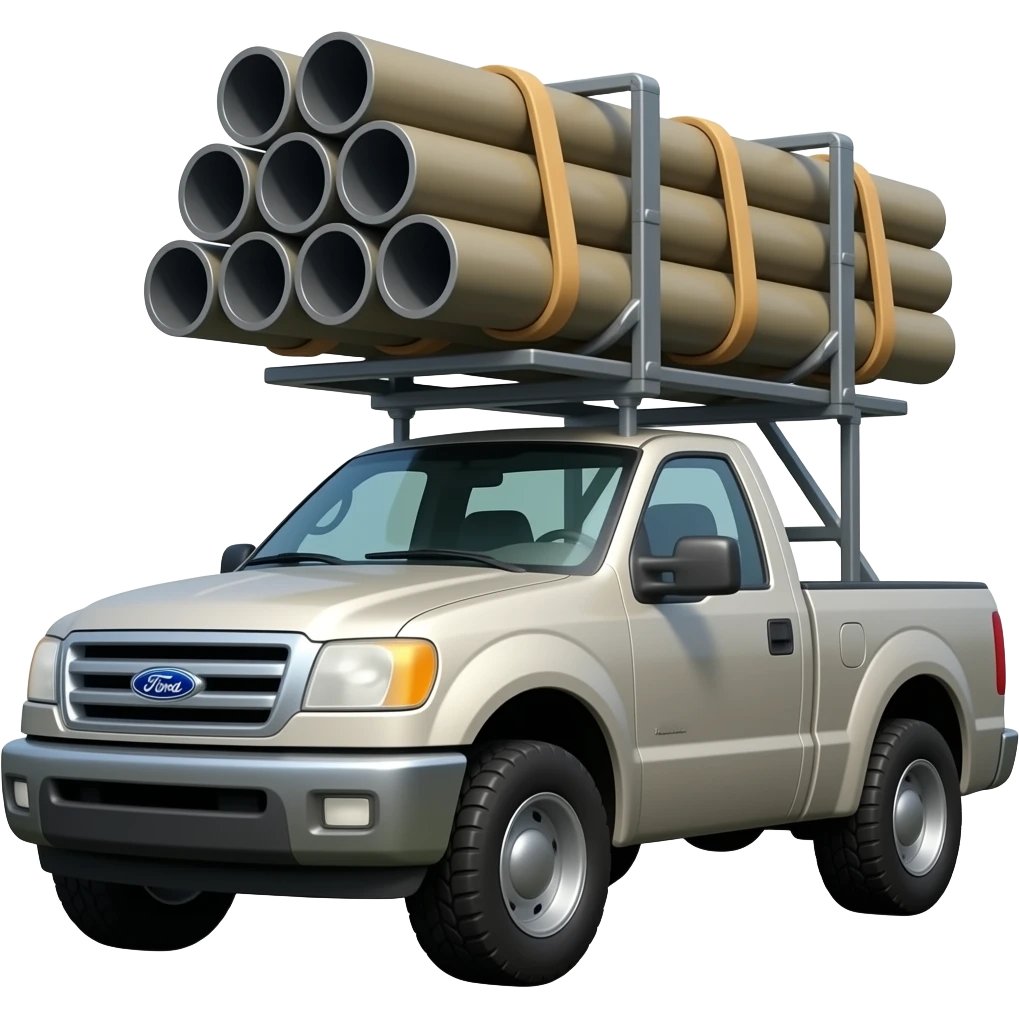 Ford Pick up truck with racking with a bundle of pipe strapped on emoji