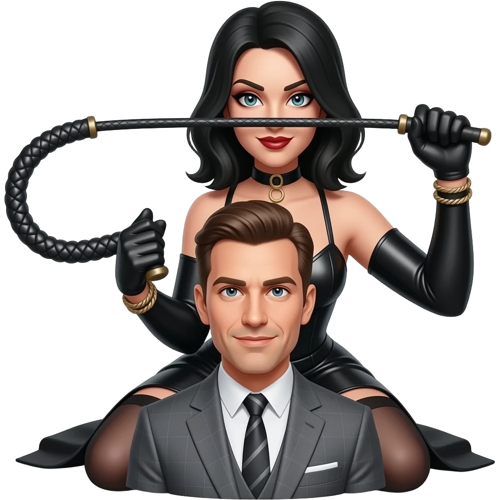Freaky dominatrix holding whip over a man emoji