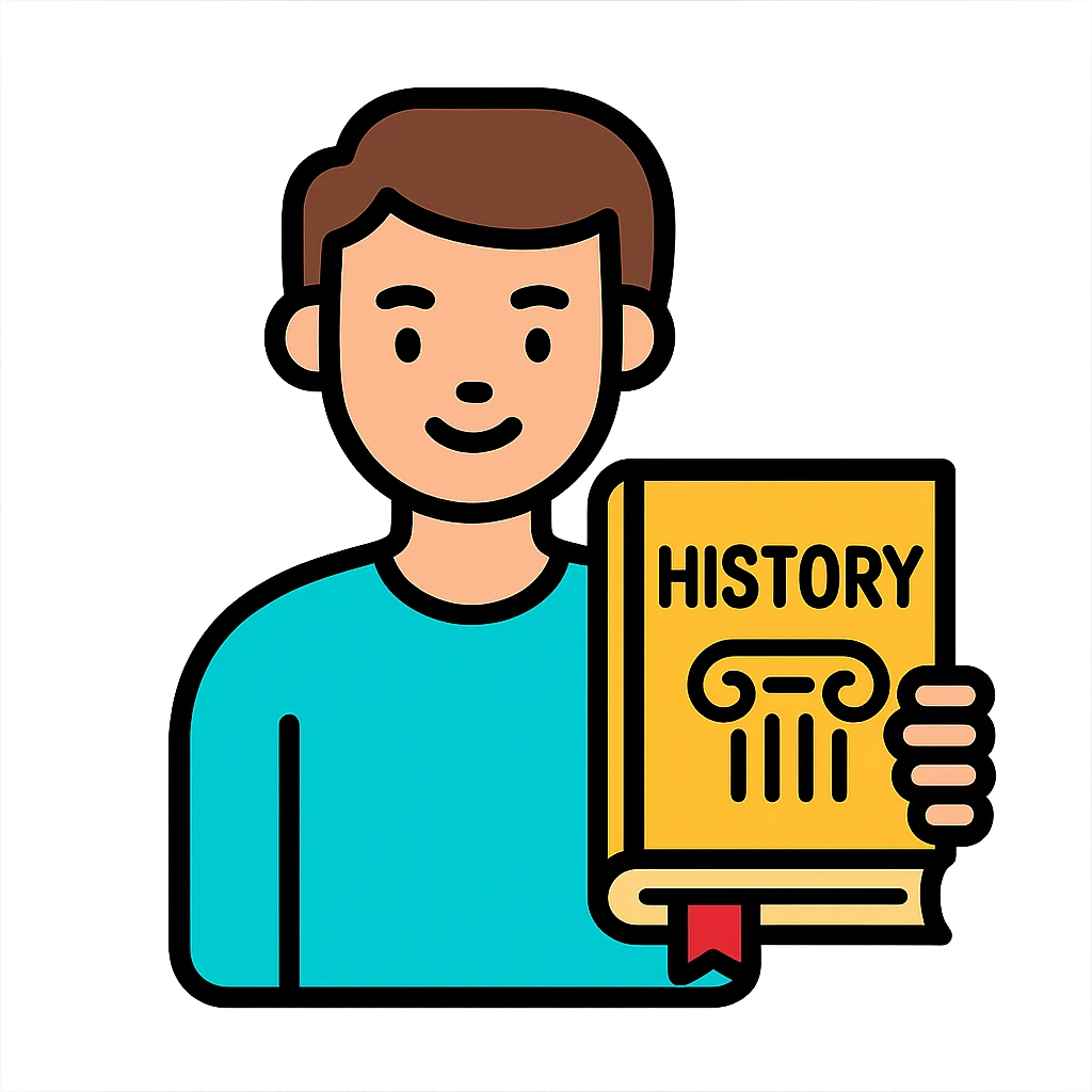 man holding a history book, color outline icon style emoji