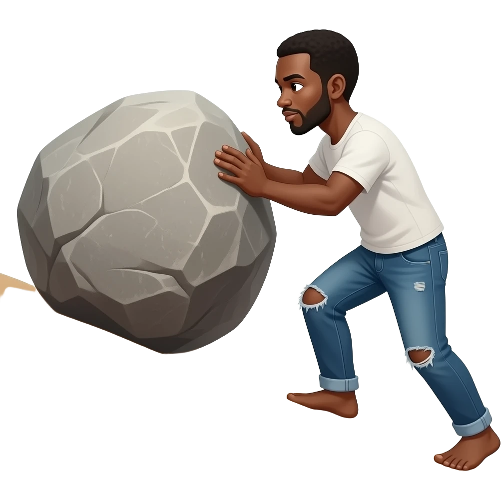 African Sisyphus in torn pants push emoji