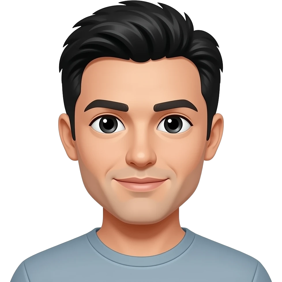 man with black hair and white skin with the whole black eys emoji