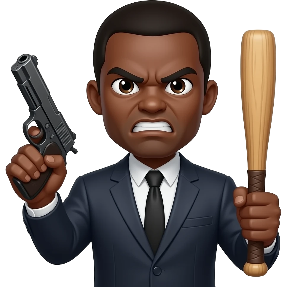 Angry black paint holding a gun and a bat emoji