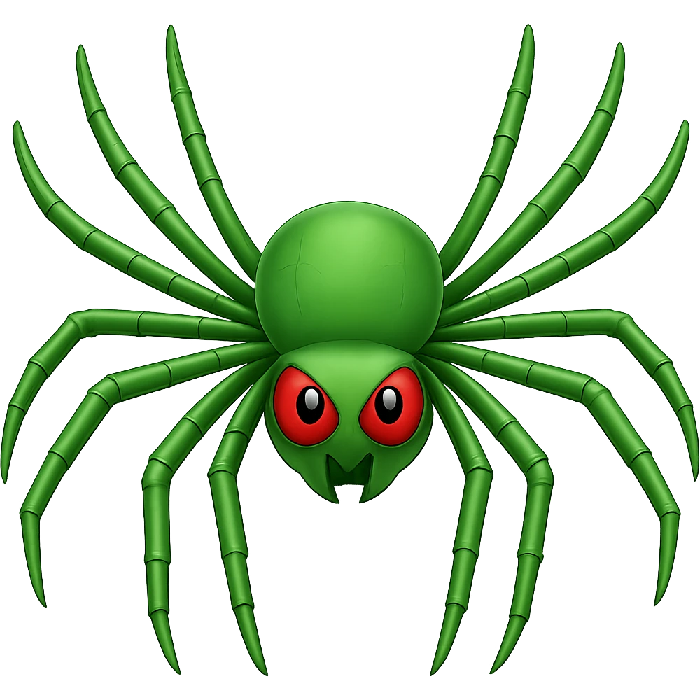 Make the spider green in the style of apple emojis with no background. emoji