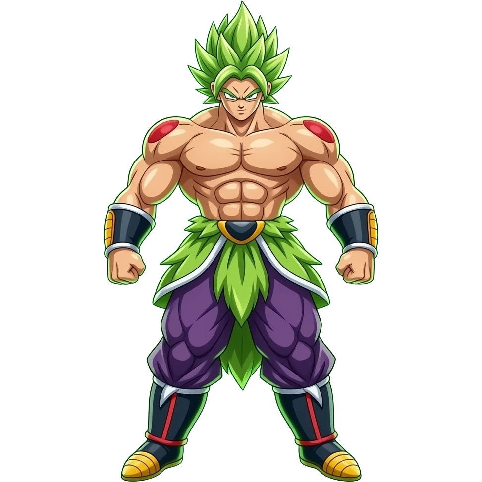Un broly ssj legendario al máximo poder mamadisimo con un aura verde grande con cuerpo entero emoji