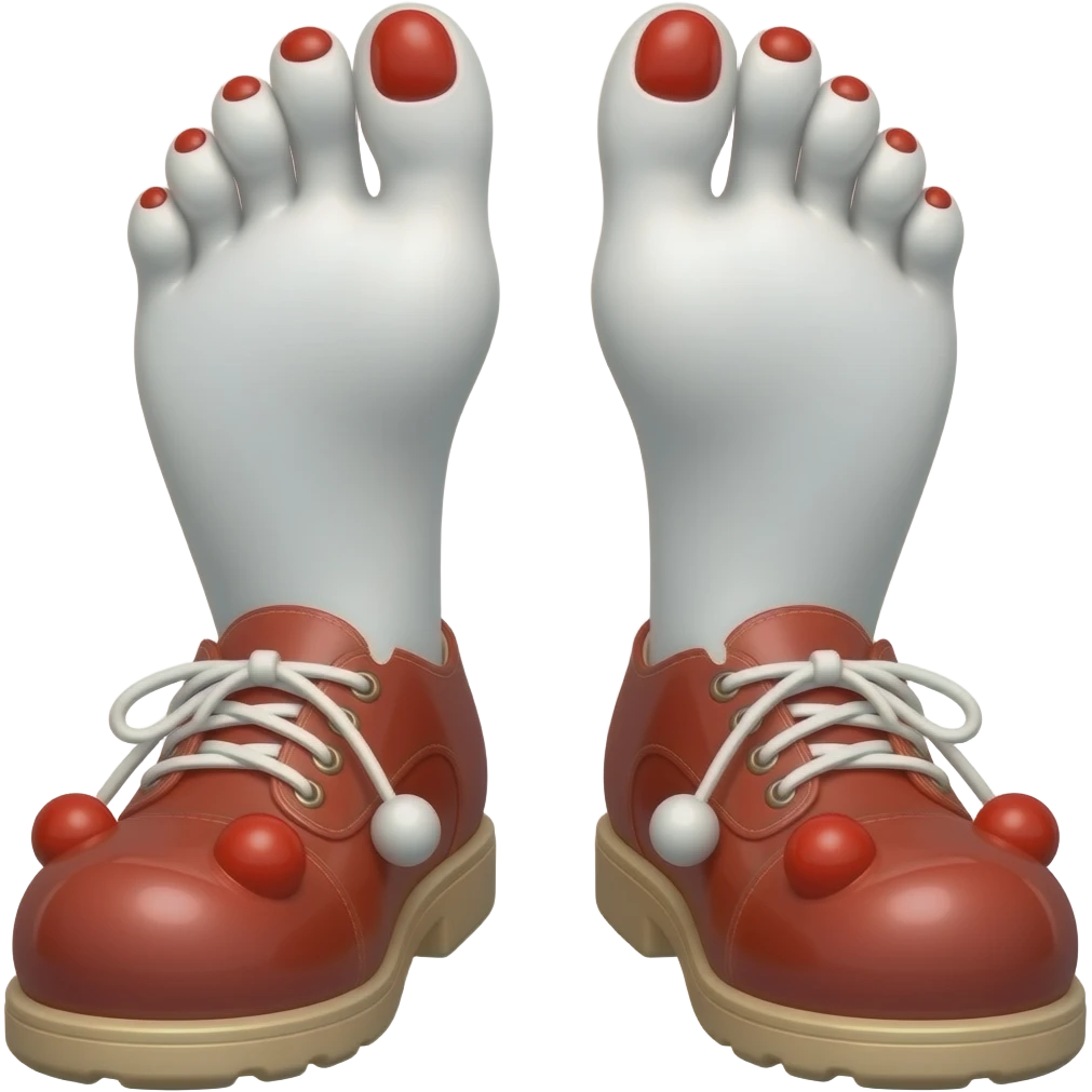 White feet with red toenails ripping of clown shoes emoji