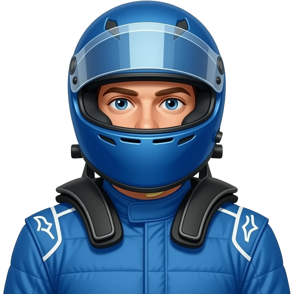 create man using f1 blue costume no sponsor and f1 helm that cover the face emoji