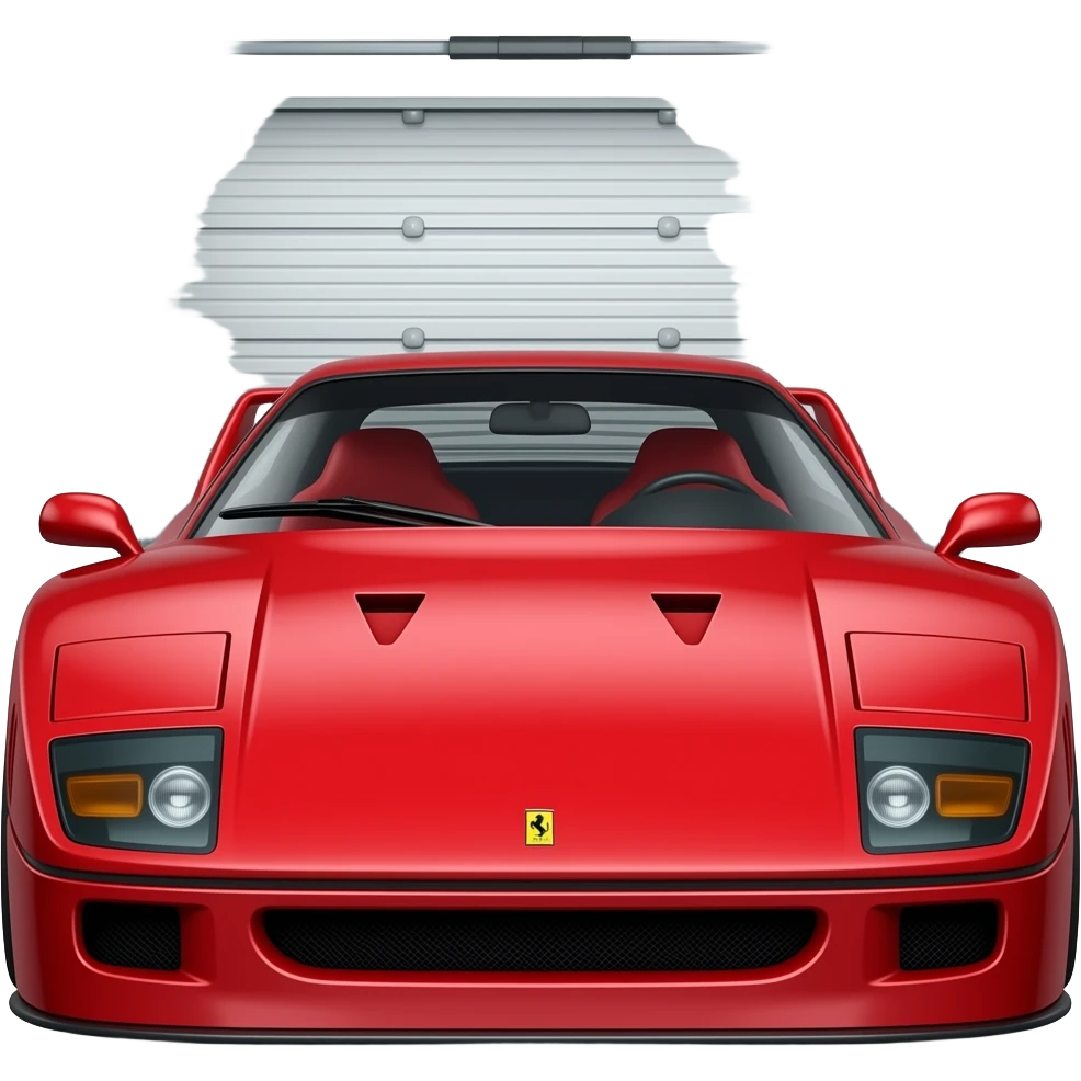 ferrari F40 front view in red, head on, perfect propotrions, parked inside a garage emoji