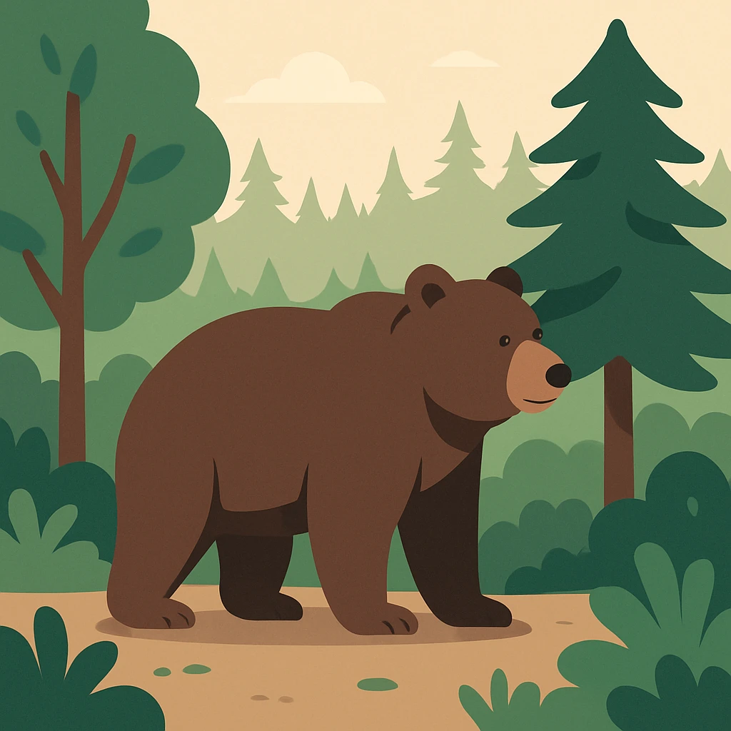 Flat design style grizzly bear in the forest emoji