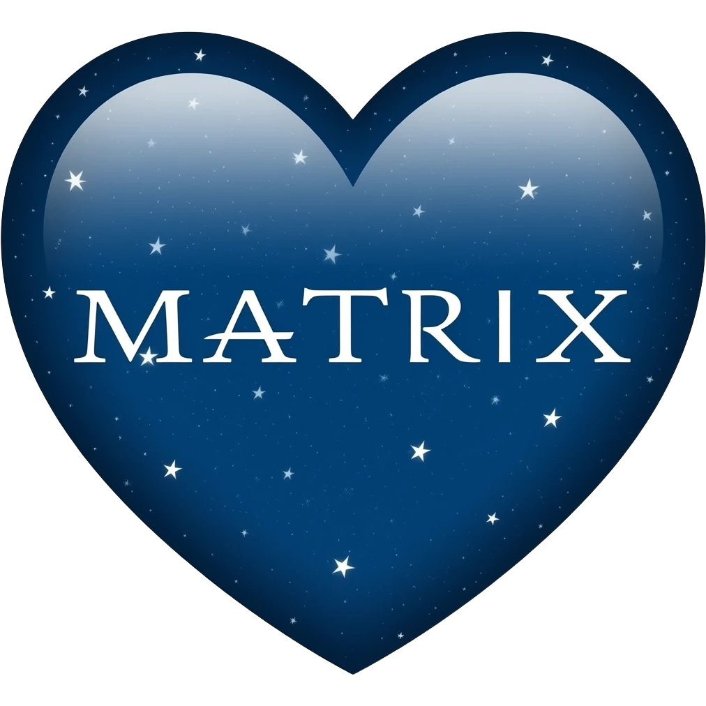 Heart shaped emoji. Night sky themed with stars. The word “matrix” in the middle emoji