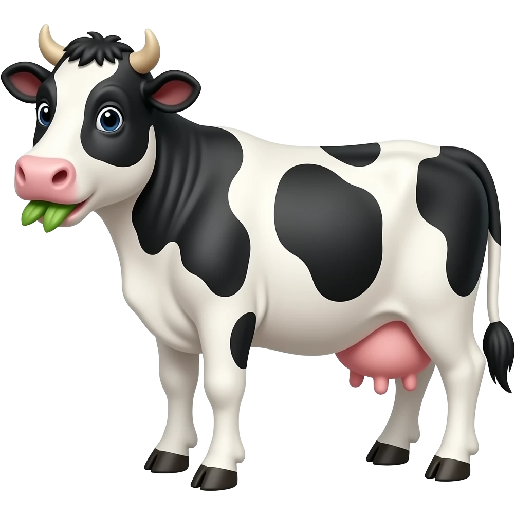 Cartoon black and white cow eating emoji
