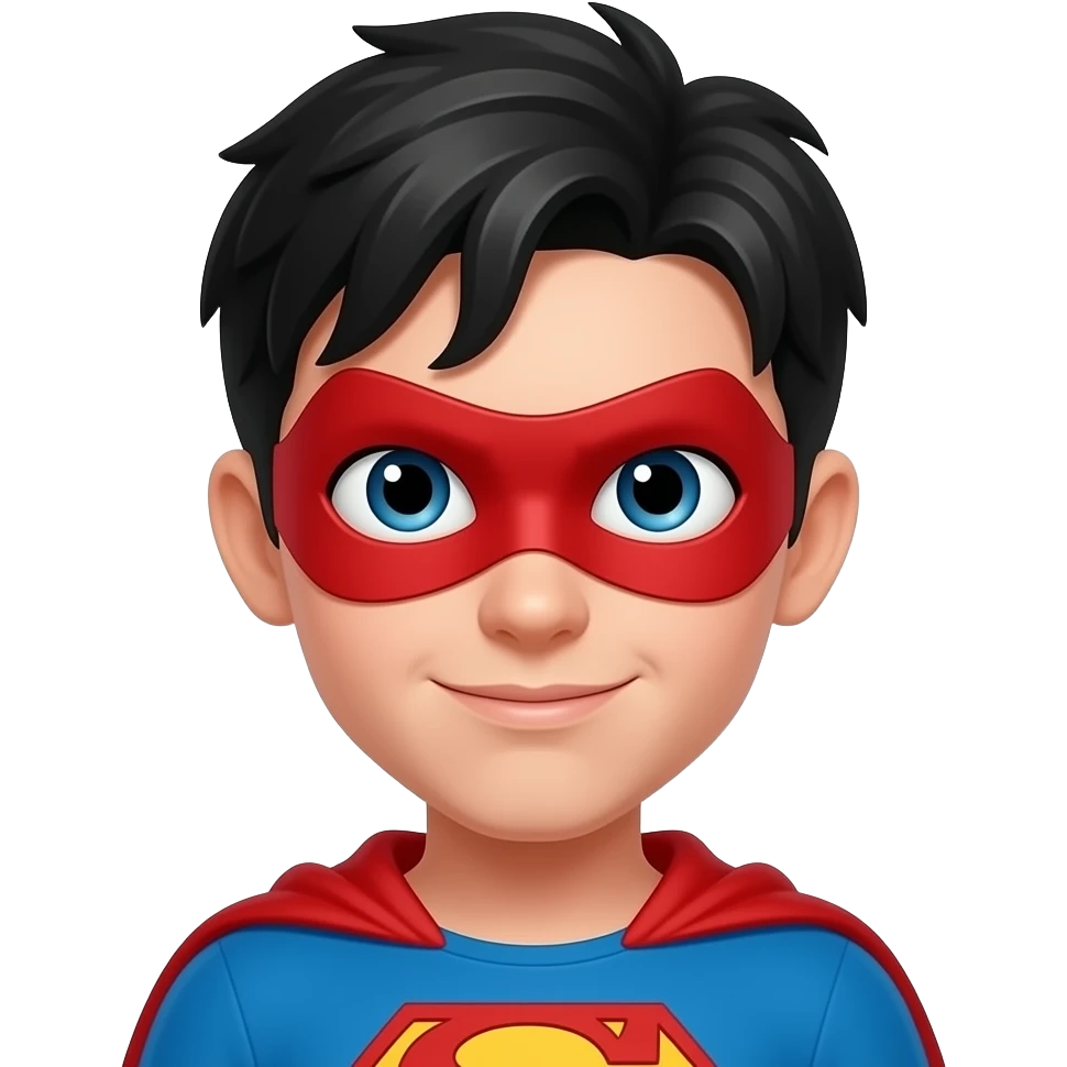 검은 머리에 빨간색 가면을 쓰고 있는 젊은 남자 히어로 emoji