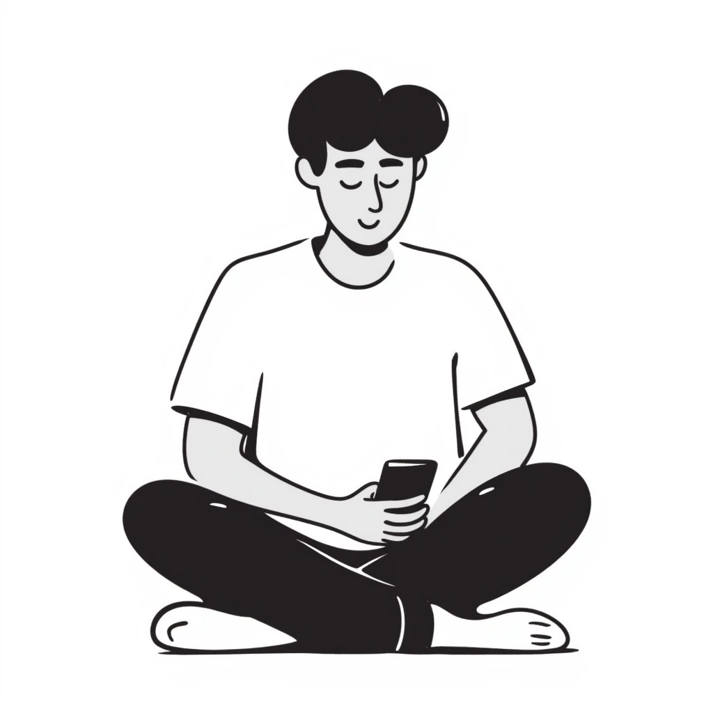 guy scrolling on phone, hand drawn doodle style emoji