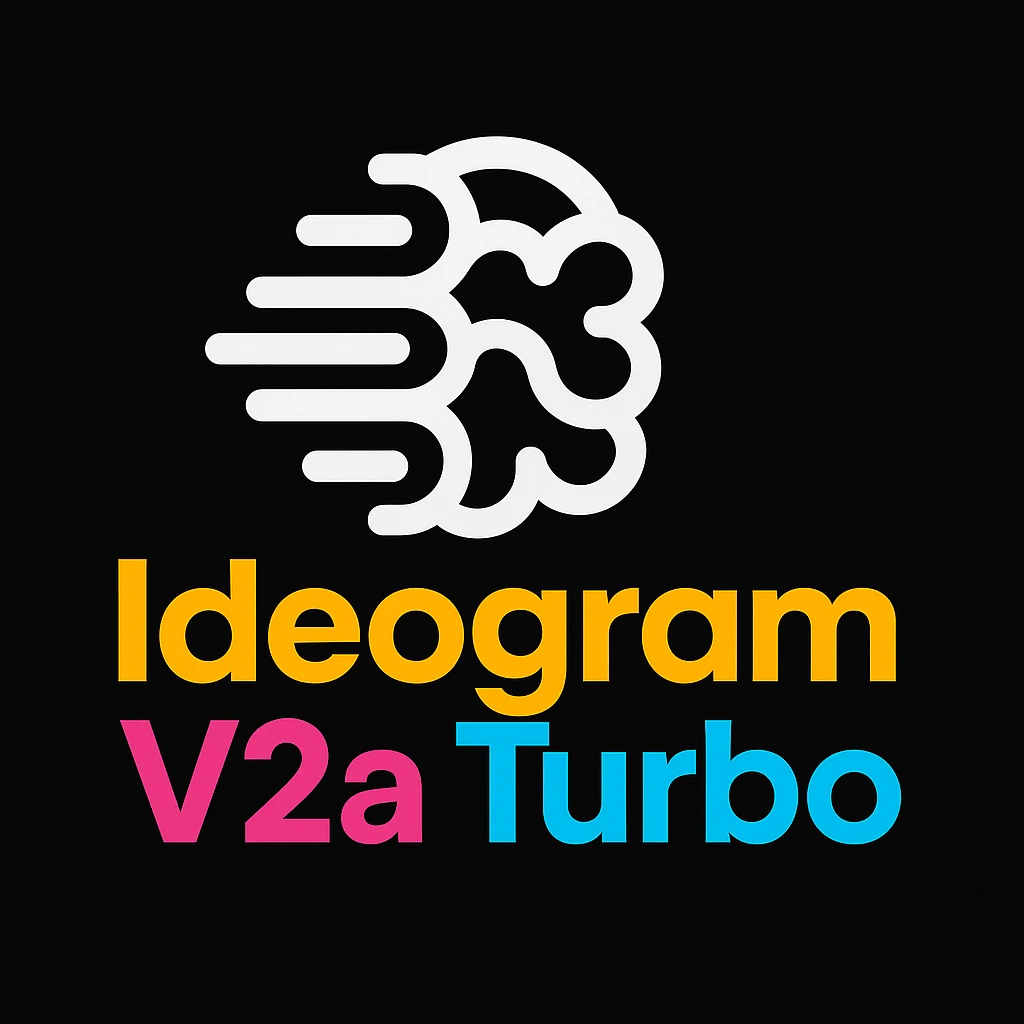 make a non gradient solid but colorful text of "Ideogram V2a Turbo", black background, add this logo too,  emoji