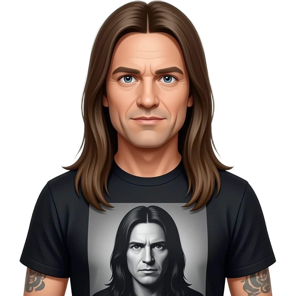 Bruce Dickinson pelo lacio largo remera eddie emoji