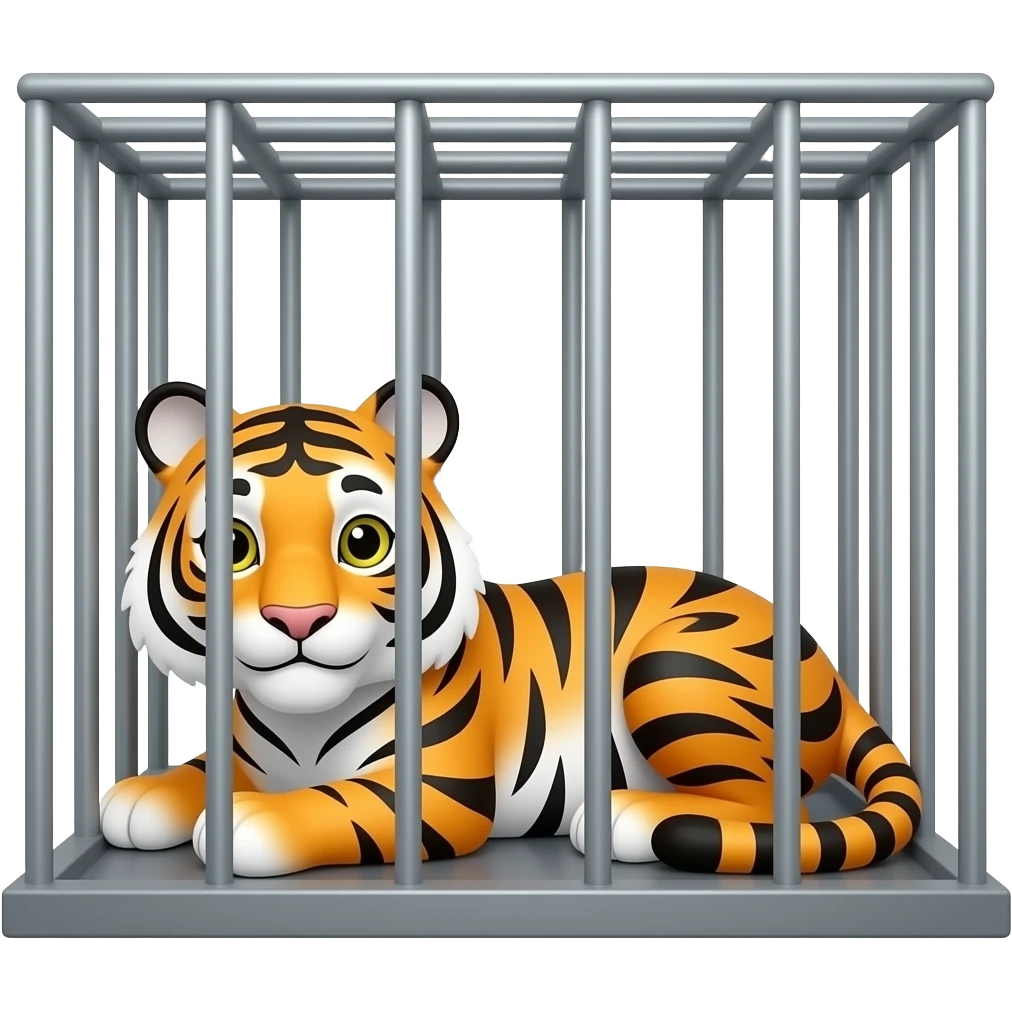 Cartoon tiger lays  in a cage emoji