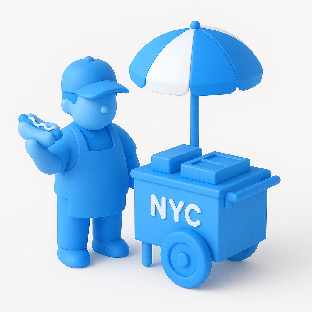 hotdog seller in New York with cart emoji