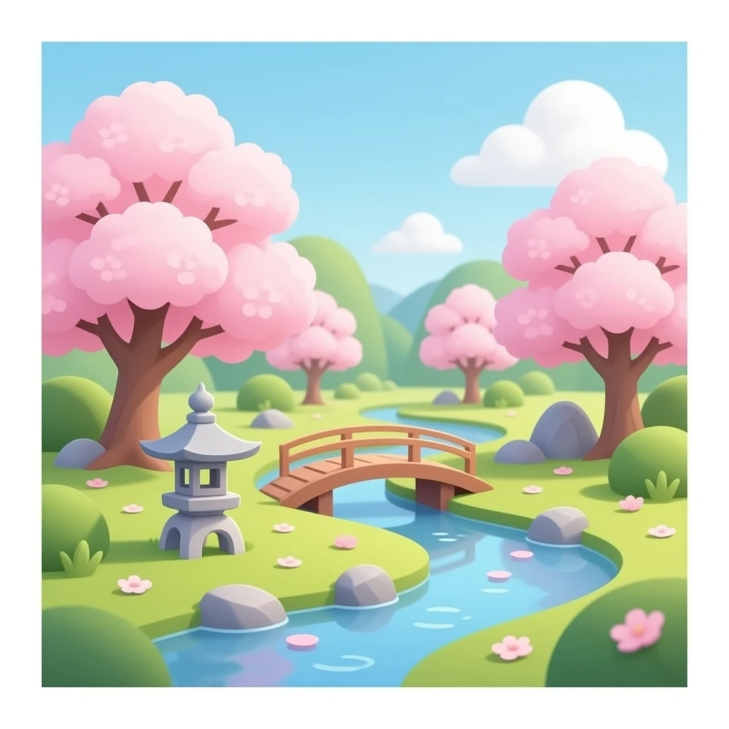 Aesthetic Japanese zen garden Sakura pink beautiful pretty shiny pastel delicate scenery emoji