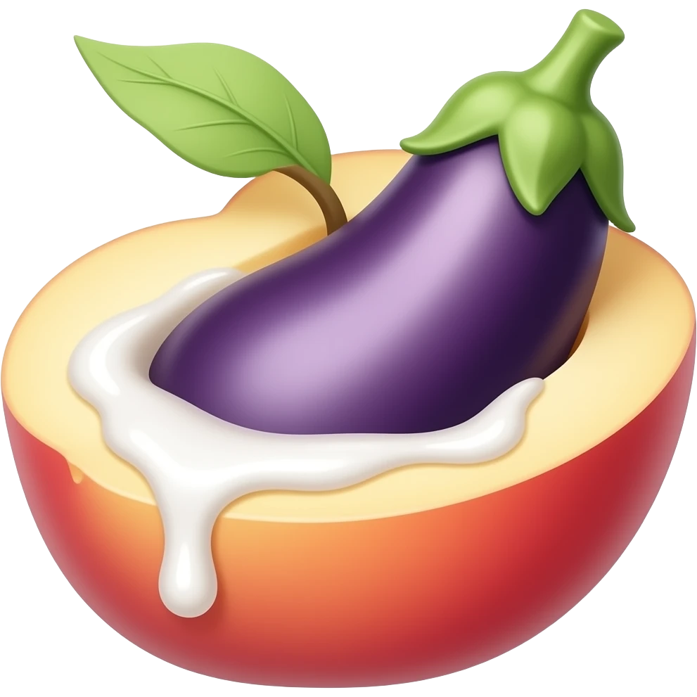 egg plant going inside opened peach dripping white inside the middle to the end... emoji