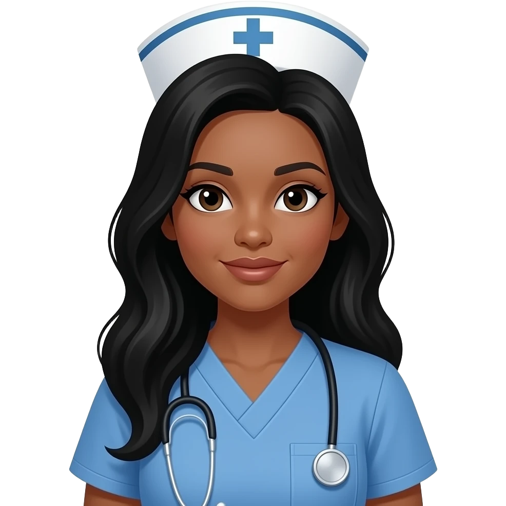 Tan nurse with scrubs long black hair emoji | AI emoji