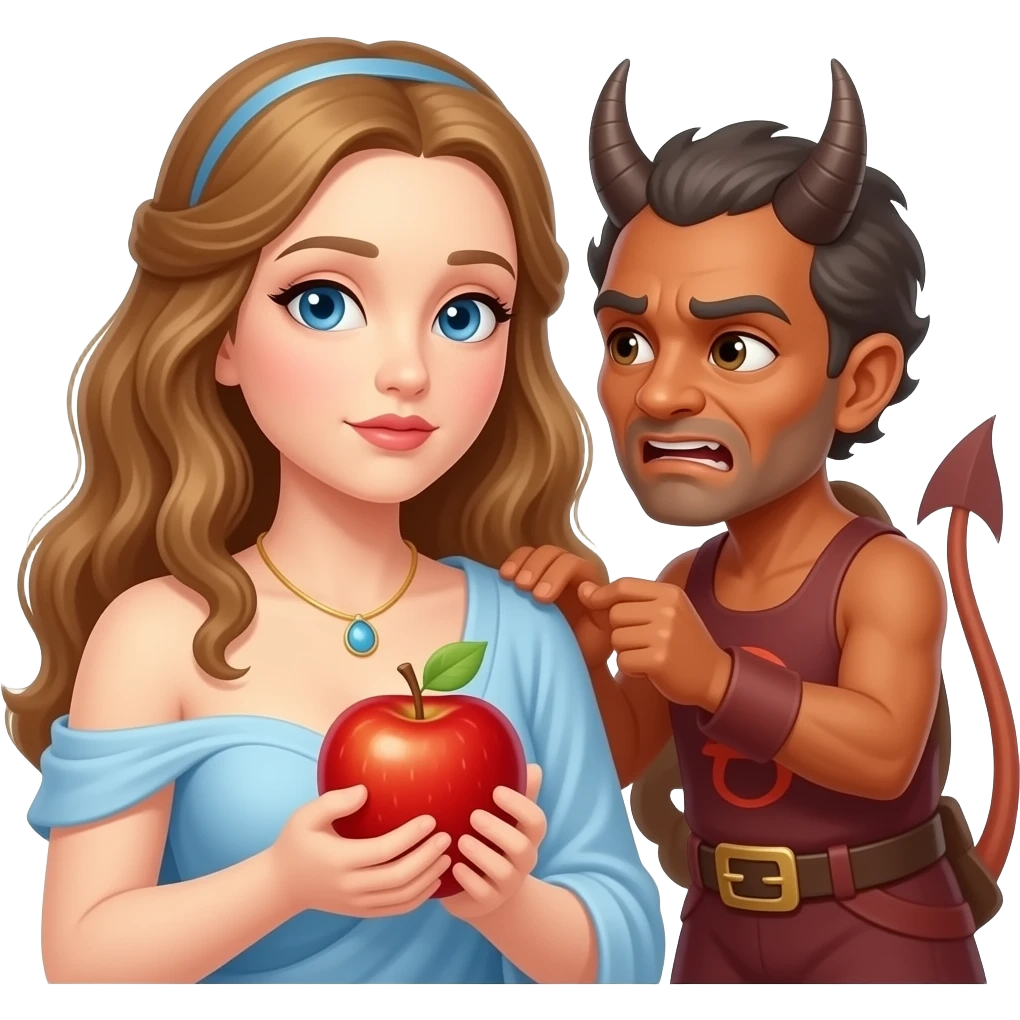 Eve being tempted by Satan with the apple emoji