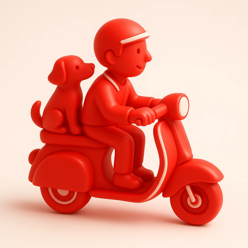man and his pet dog riding a vespa emoji