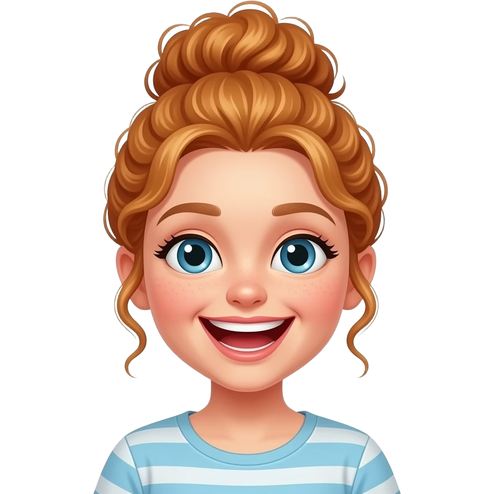 redish blonde with curly bun laughing and joking emoji