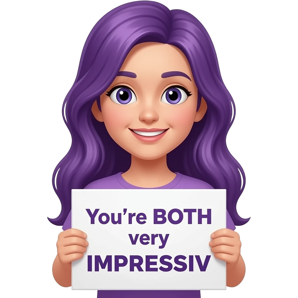 girl with long purple hair with a You're BOTH very IMPRESSIV sign emoji