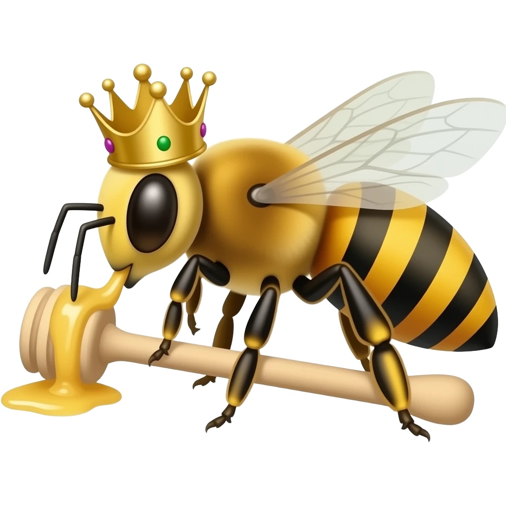 Make a Queen honeybee aith an crown and king Wasp with an crown eating honey emoji
