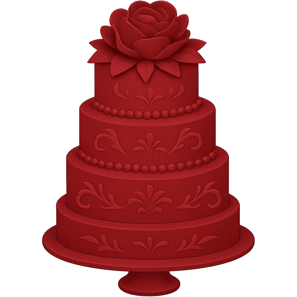 Remove gold accents from the red wedding cake with floral decorations. Keep the background transparent. The original style is emoji style, so maintain a simple and concise emoji-like appearance. emoji
