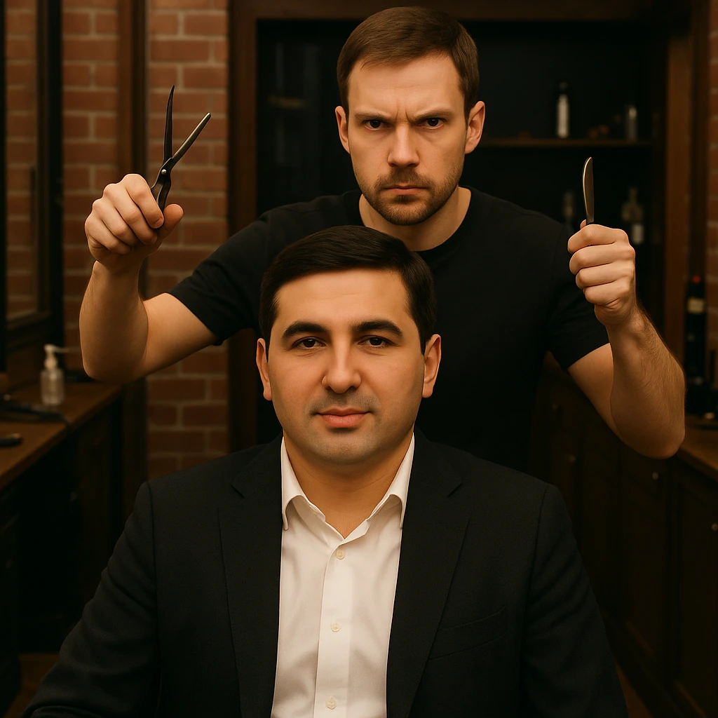 mijozni yuzini emas birinchi rasimdagi odamni yuzi 2 rasmdagi soch oladigan odamni yuzini birinchi rasimdagi odamni yuziga uxshasin mijozni yuzi boshqacha bulsin emoji