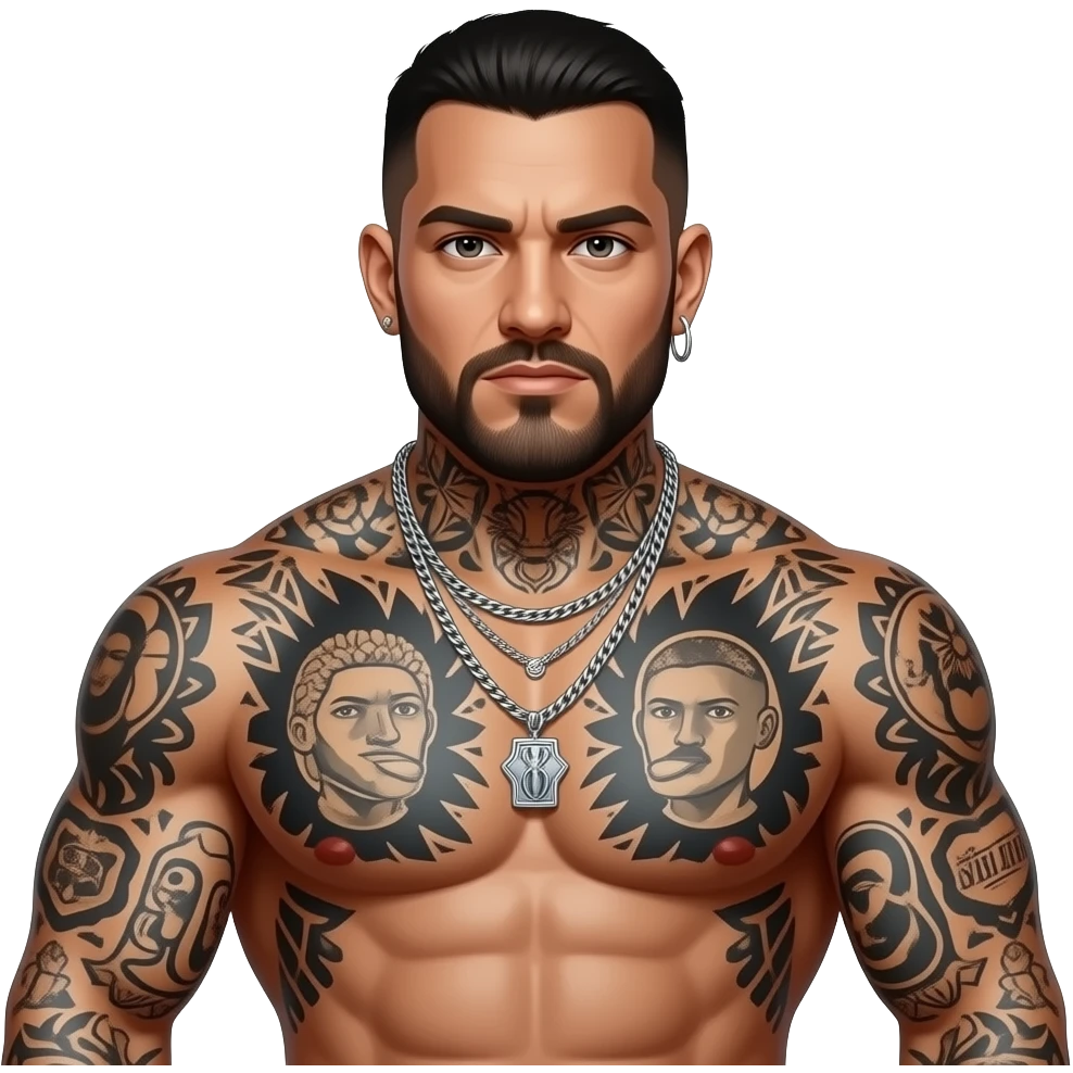 A tough, gang-affiliated person—muscular and covered in tattoos. emoji