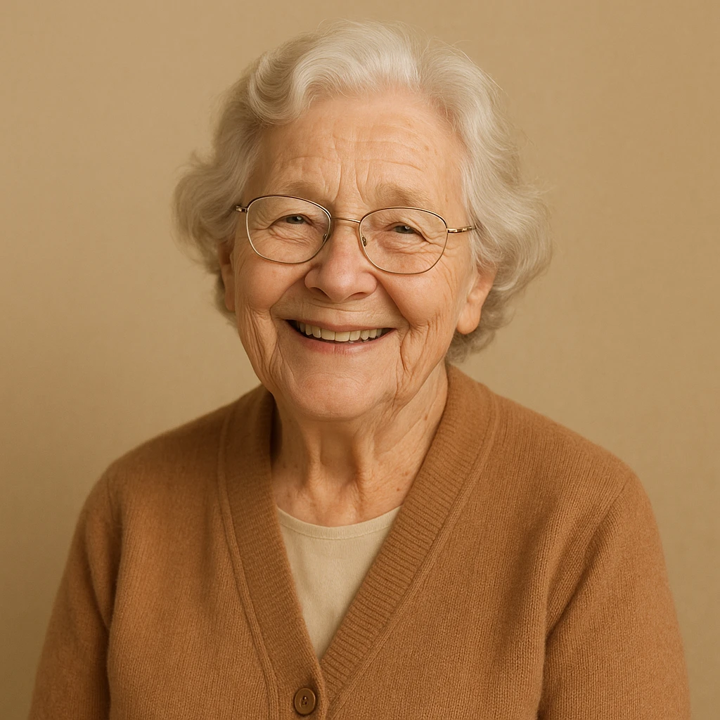 gentle and warm grandma, smiling, simple background emoji