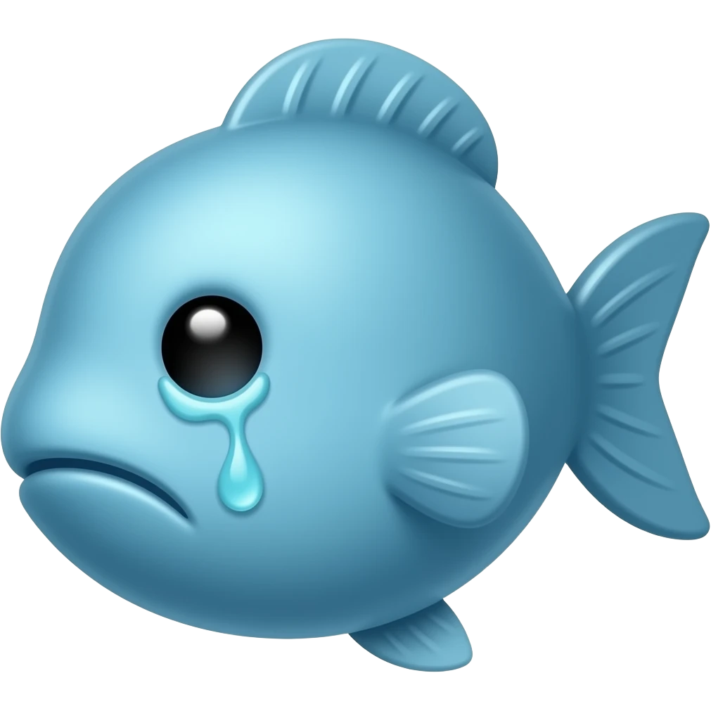 A little blue fish shaped like a little human dressed in blue from head to toe, looking at us with a very sad face, with tears. emoji