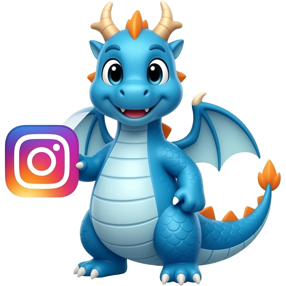 Blue dragon holding instagram logo emoji